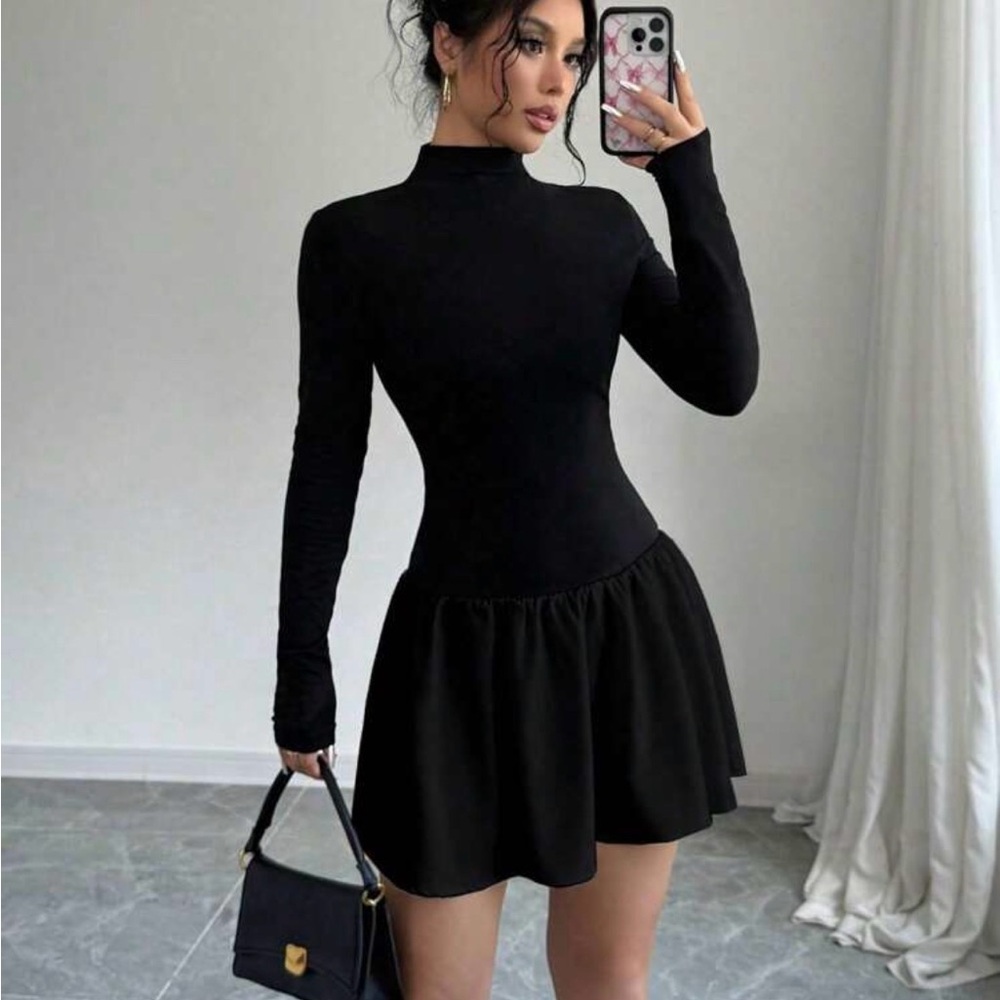 SHEIN Black Long Sleeve Skater Dress
